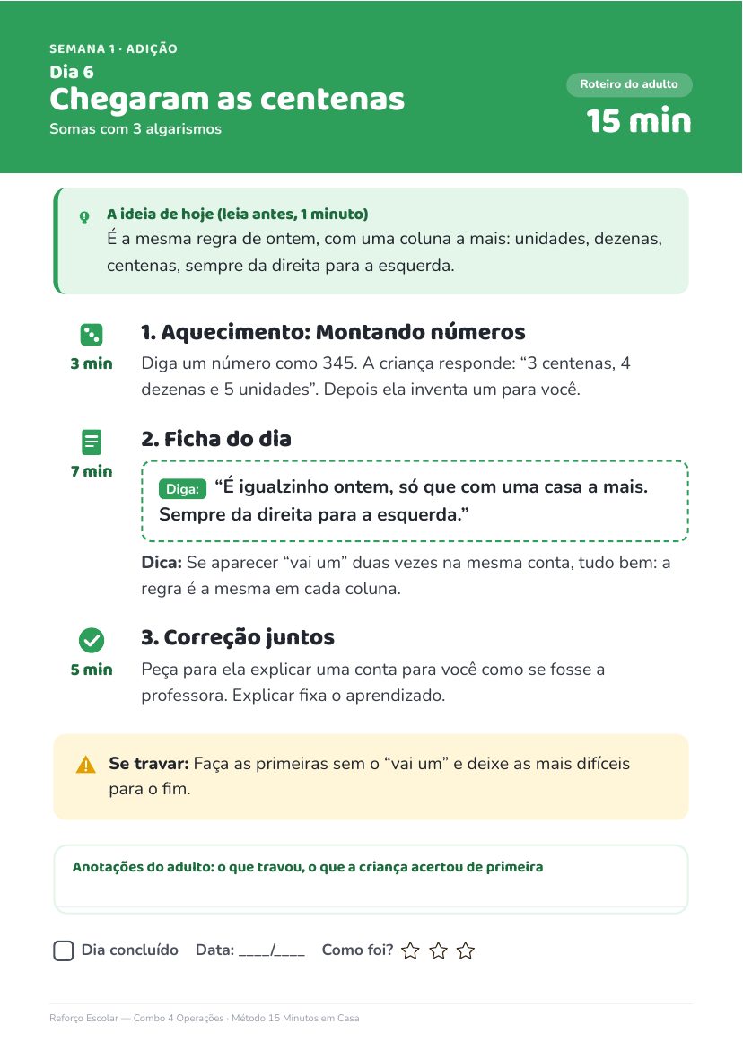 Página do roteiro do Dia 6, com o passo a passo e a frase pronta