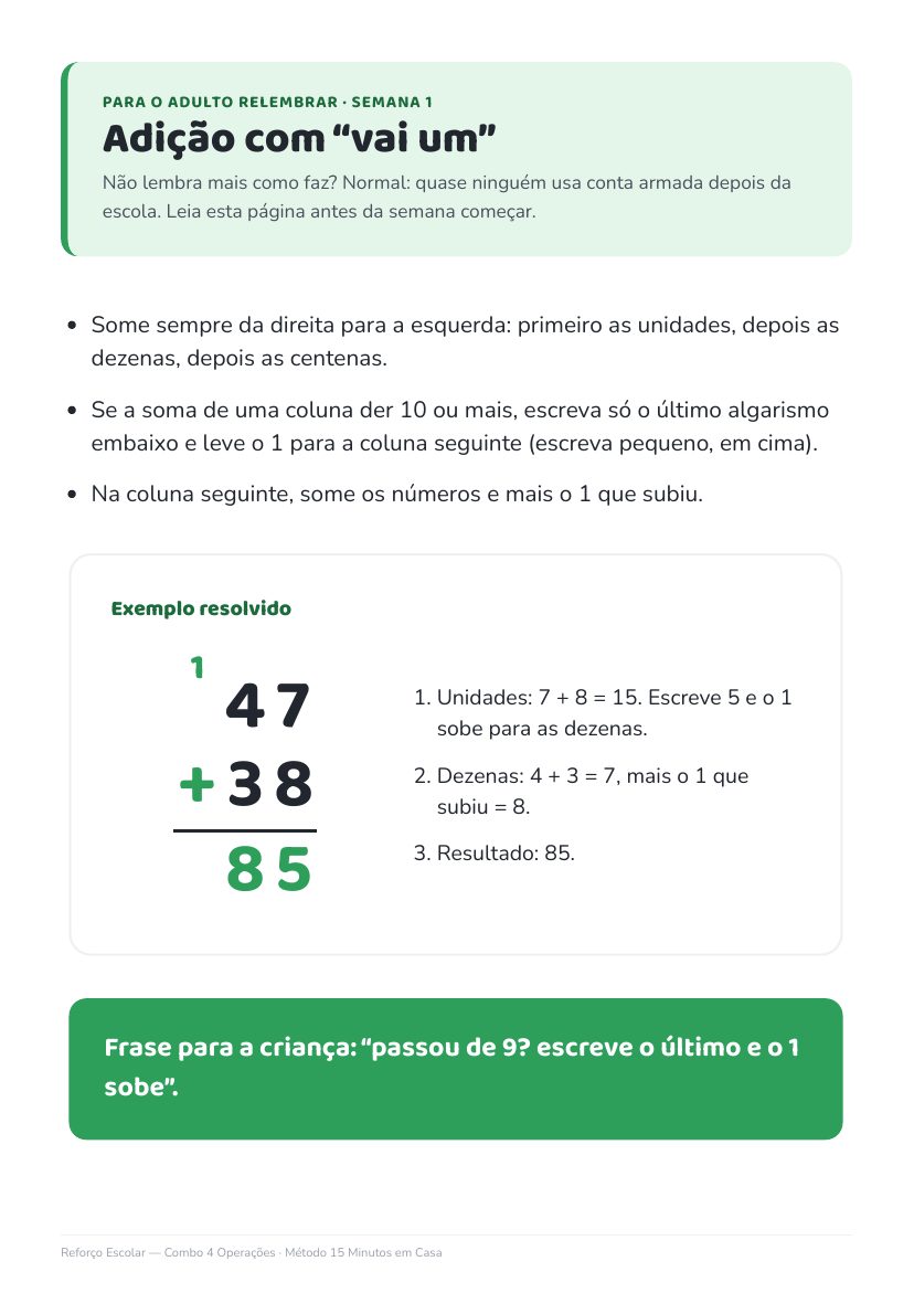 Página para o adulto relembrar a adição